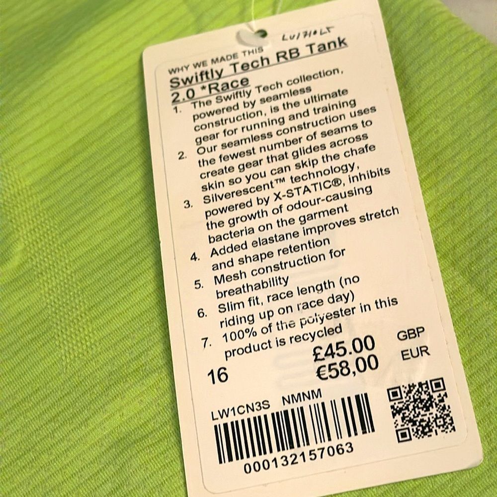 Lululemon Swiftly Tech Racerback 2.0 Race Length size 16 NWT Neo Mint - Picture 3 of 6